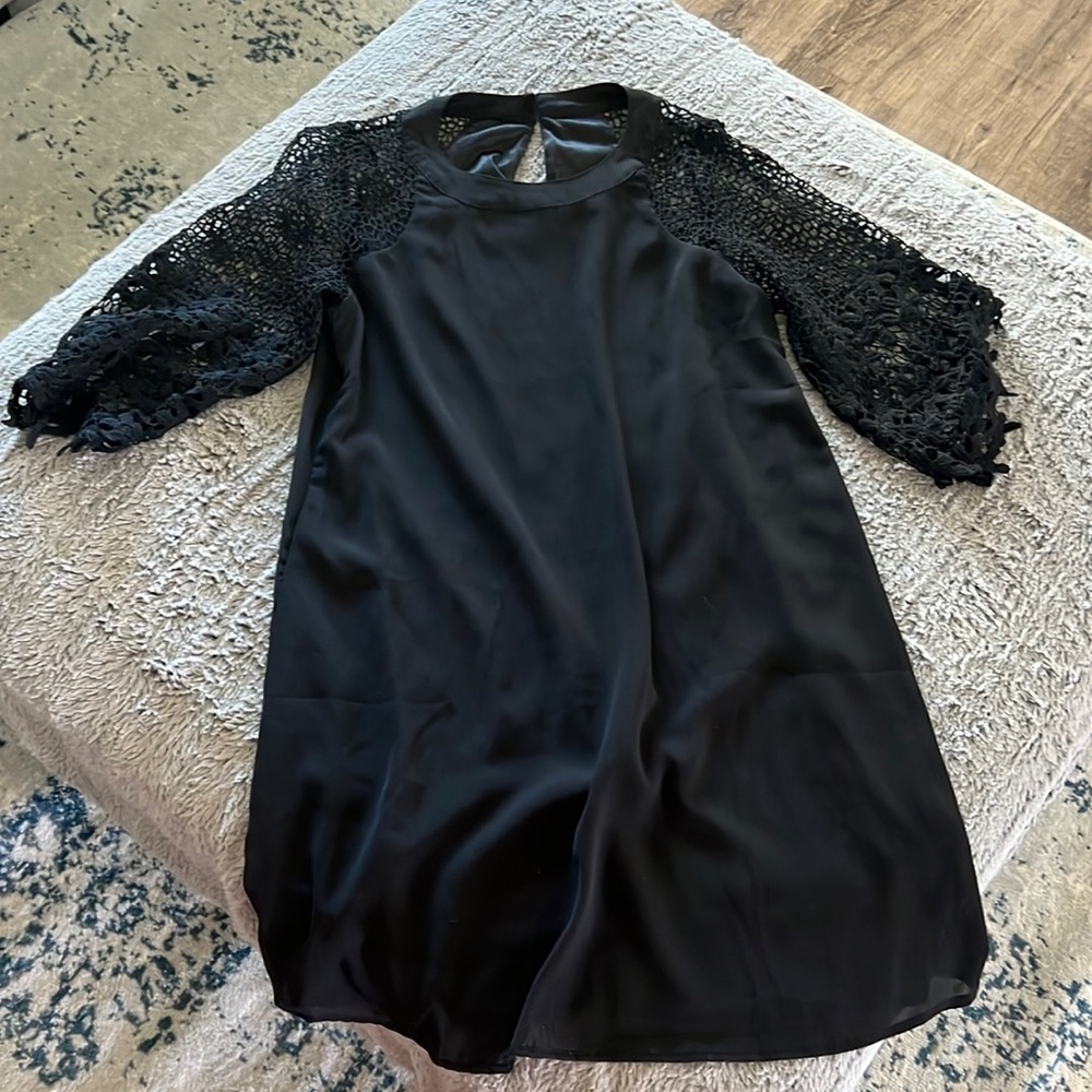 a - line black knitted sleeve dress